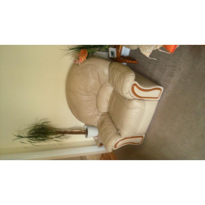 original leather sofa secondhand, three seater and 2 single with recliner, cream color. pay &collect
