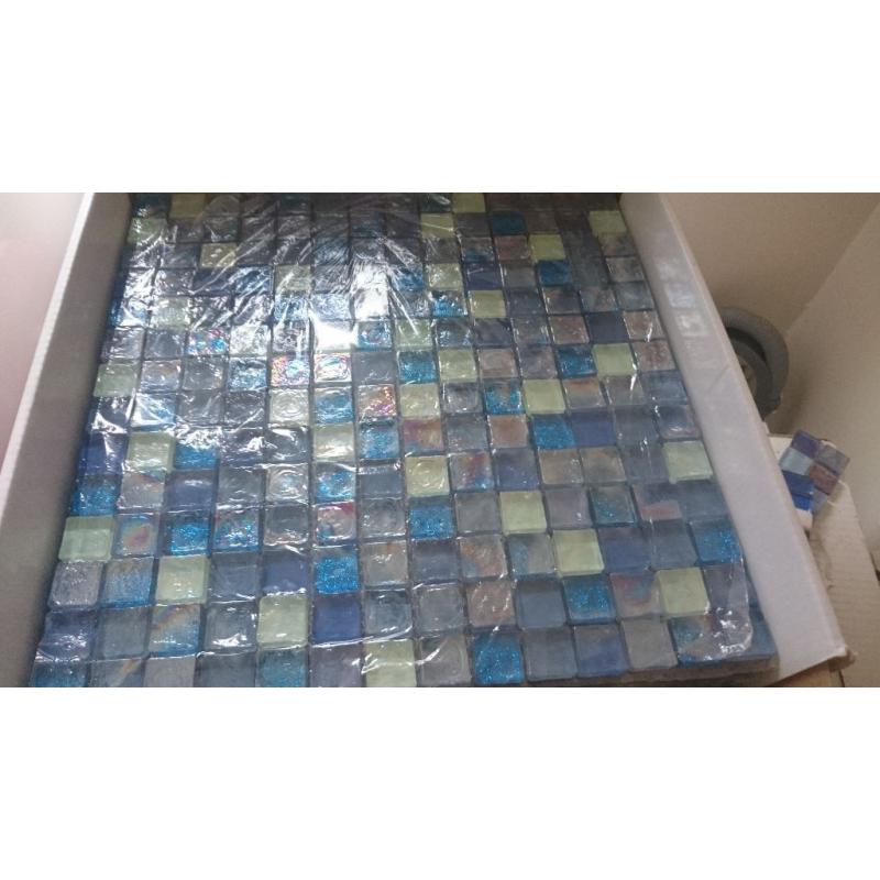 Glass mosaic tiles, hammered light blue, 305x305x8mm 8 sheets