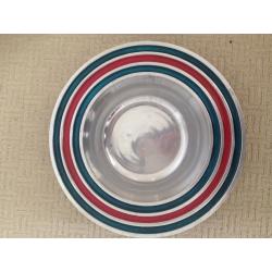 Beautiful fruit bowl. Unique silver with blue & red design