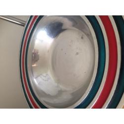 Beautiful fruit bowl. Unique silver with blue & red design