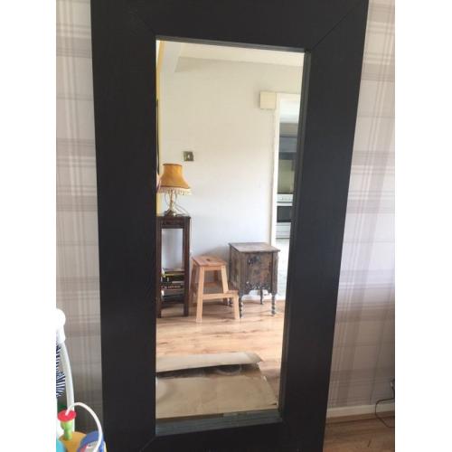 Large floor length brown wooden IKEA mirror