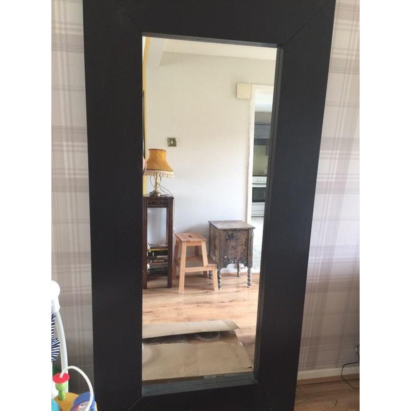 Large floor length brown wooden IKEA mirror