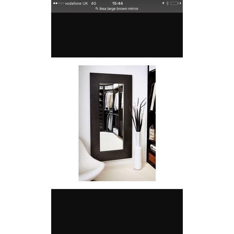 Large floor length brown wooden IKEA mirror