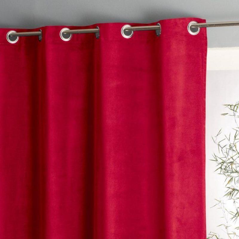 LAST PAIR red eyelet lined velvet curtains 90x90