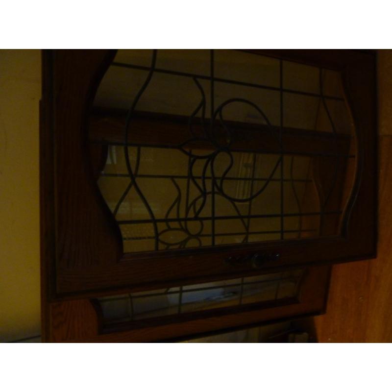 2x glass with lead kitchen cupboard doors