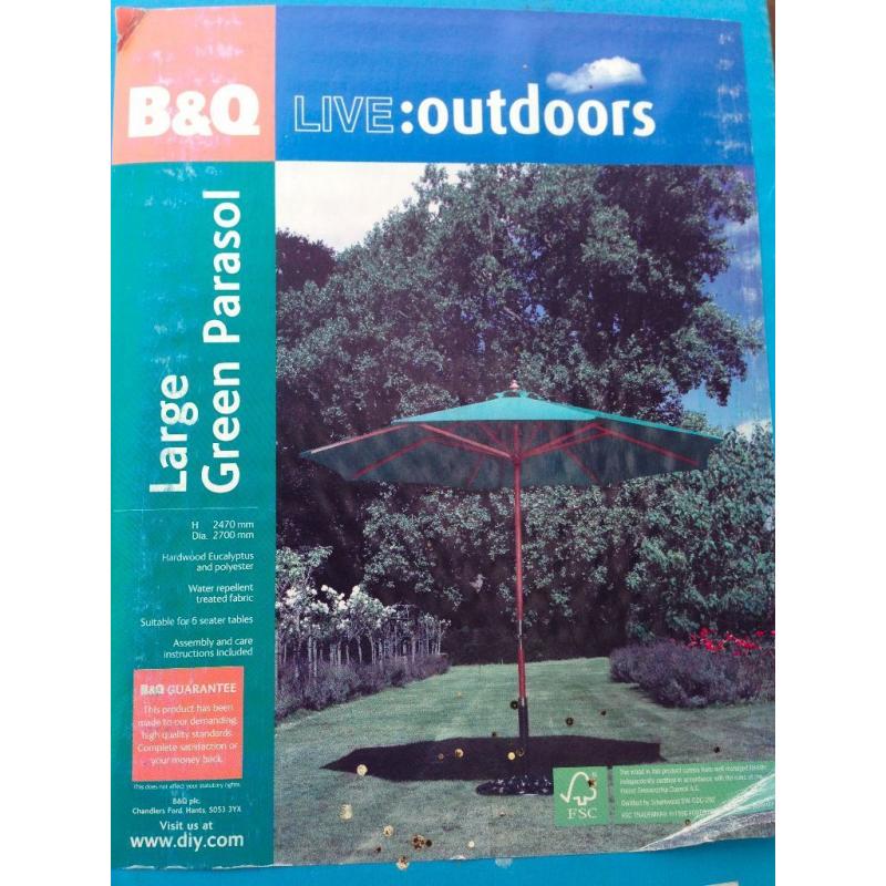 Large parasol and solid iron base.