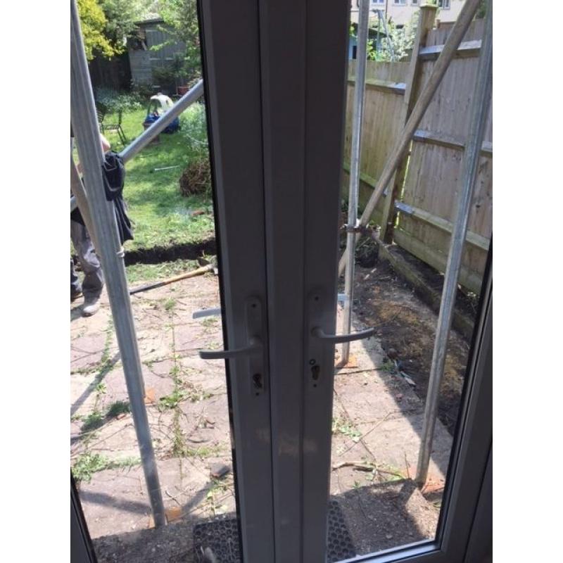 PVC dbl glazed patio french doors and 2 side windows - 3 years old