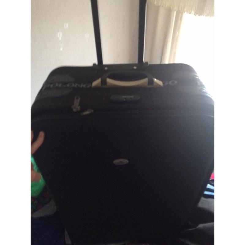 large black multi pocketed lightweight polgo suitcase black