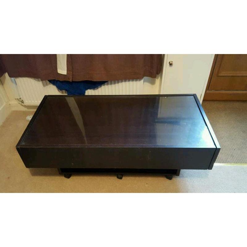 IKEA LARGE BLACK COFFEE TABLE WITH GLASS TOP