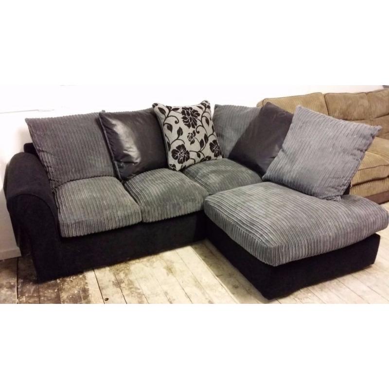 NEW Graded Contemporary Right Hand Corner Sofa Suite Grey + Black Fabric Free Local Delivery
