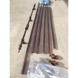 7 Regency Wooden Curtain Poles, Mahogany Coloured, With Finials, Rings and Cup Brackets