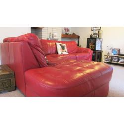 Red Leather Corner Sofa - Used Good Condition