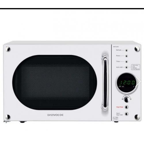 white retro digital daewoo microwave oven under warrantee