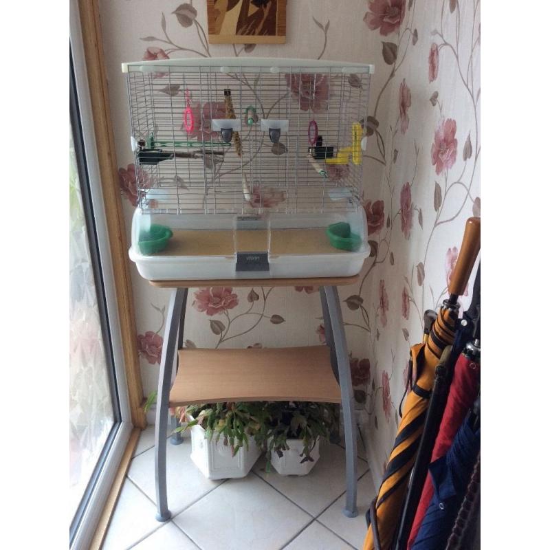 Large chrome bird cage with matching table