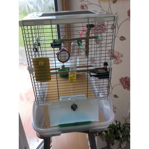 Large chrome bird cage with matching table