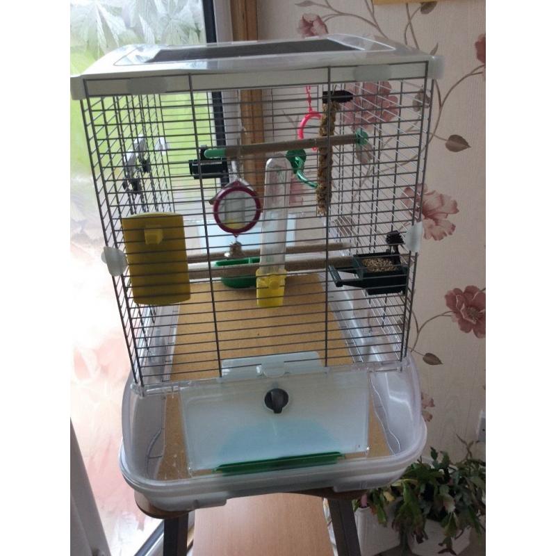 Large chrome bird cage with matching table
