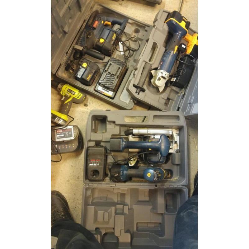 Ryobi 18v/24v cordless power tools. Drills, grinder, circular saw