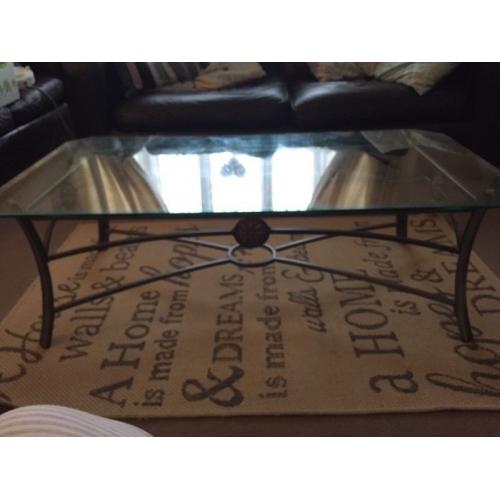 Glass and metal coffee table
