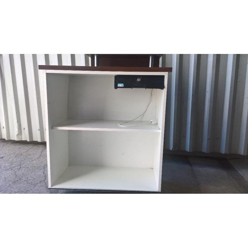 Reception desk with storage and cash drawer behind. Great Condition