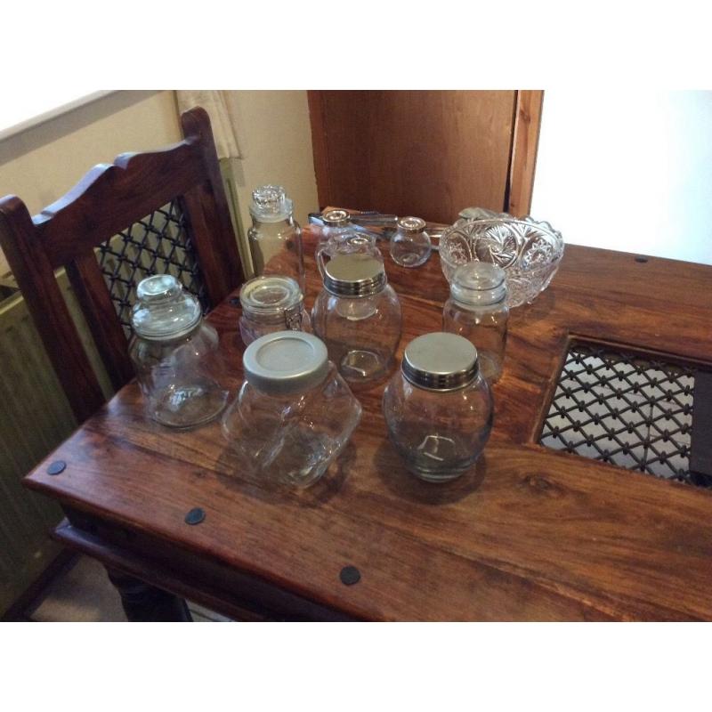 Variety of jars/ bowl, scoops & tongs