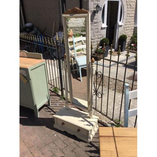 Lovely painted pine full length cheval mirror on stand with drawer,shabby chic,