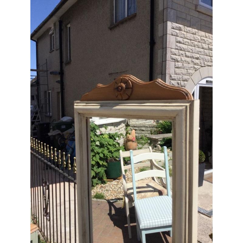 Lovely painted pine full length cheval mirror on stand with drawer,shabby chic,