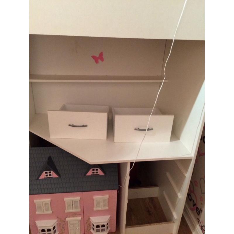 High sleeper bed with desk and wardrobe