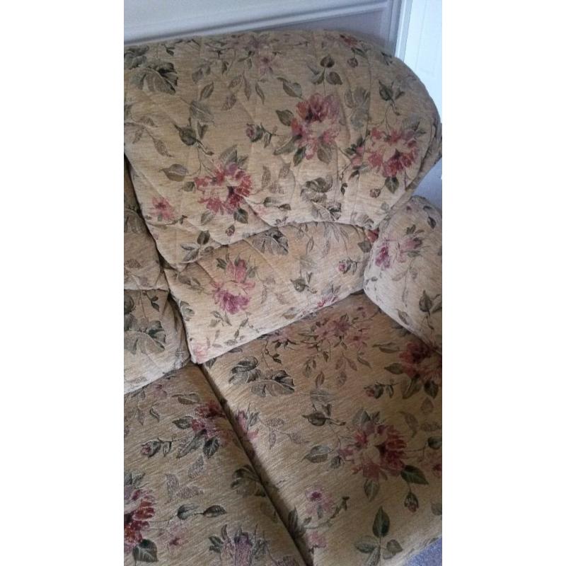 2 seater sofa, gold chenille, floral