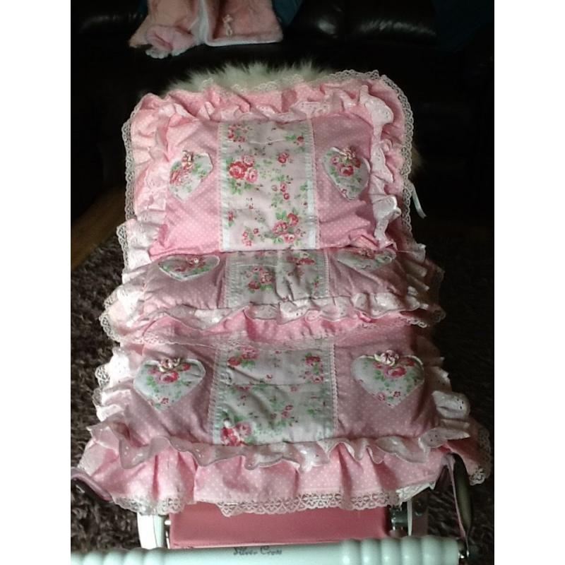 Stunning Pink Dolls Pram Set & Canopy Cover And Blankets