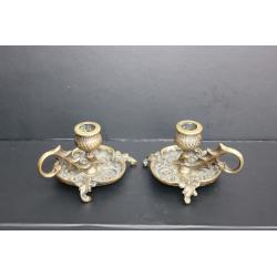 Pair of Vintage Solid Brass Candle Holders Thistle Design Ornate Scottish Unusual Candle Stick