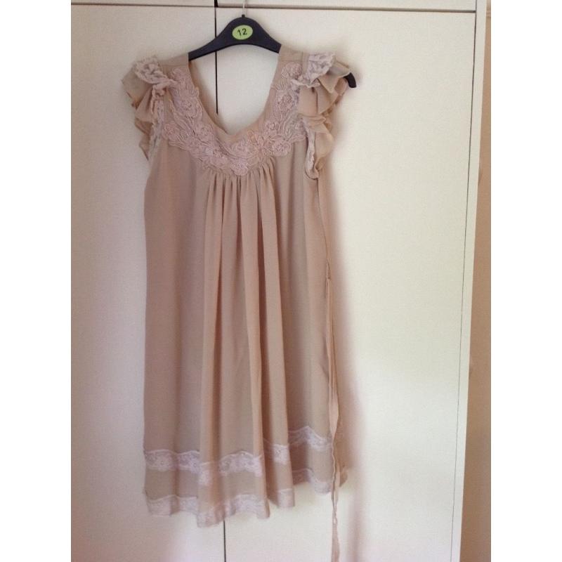 Lipsy Size 12 baby doll dress with lace detail and waist belt