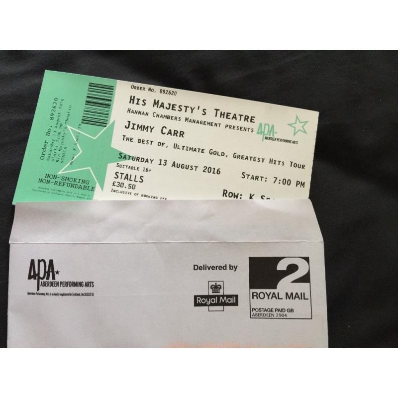 JIMMY CARR IN ABERDEEN AT HMT ON SATURDAY 13TH AUGUST