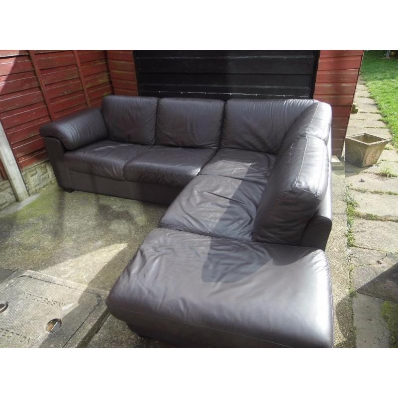 Dfs real brown leather corner sofa/ can deliver
