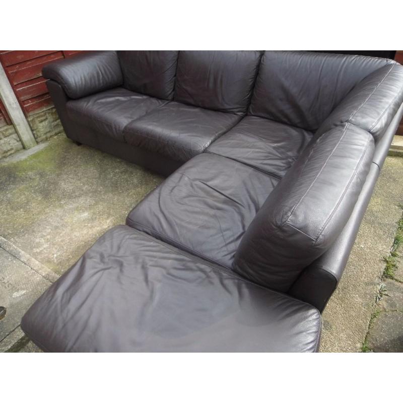 Dfs real brown leather corner sofa/ can deliver