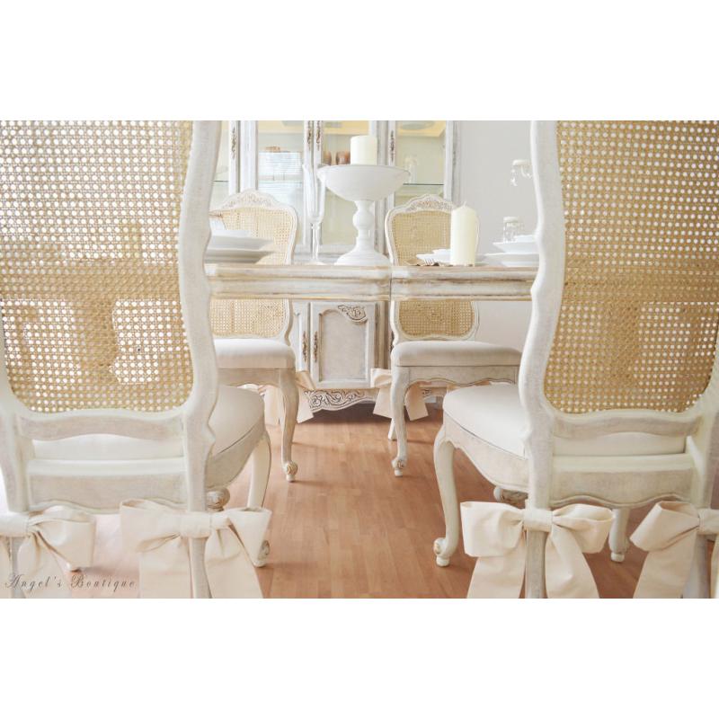 *** UNIQUE & BEAUTIFUL *** French Antique Shabby Chic Dining Table and 6 Chairs with a hint of Gold!