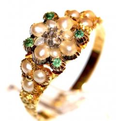 STUNNING RARE EARLY GEORGIAN 14CT GOLD DIA EMERALD & PEARL RING MADE ENG HALLMARKED CENTRE PIECE ART