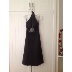 Size 10 Warehouse, black satin evening dress.