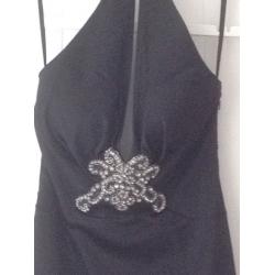 Size 10 Warehouse, black satin evening dress.