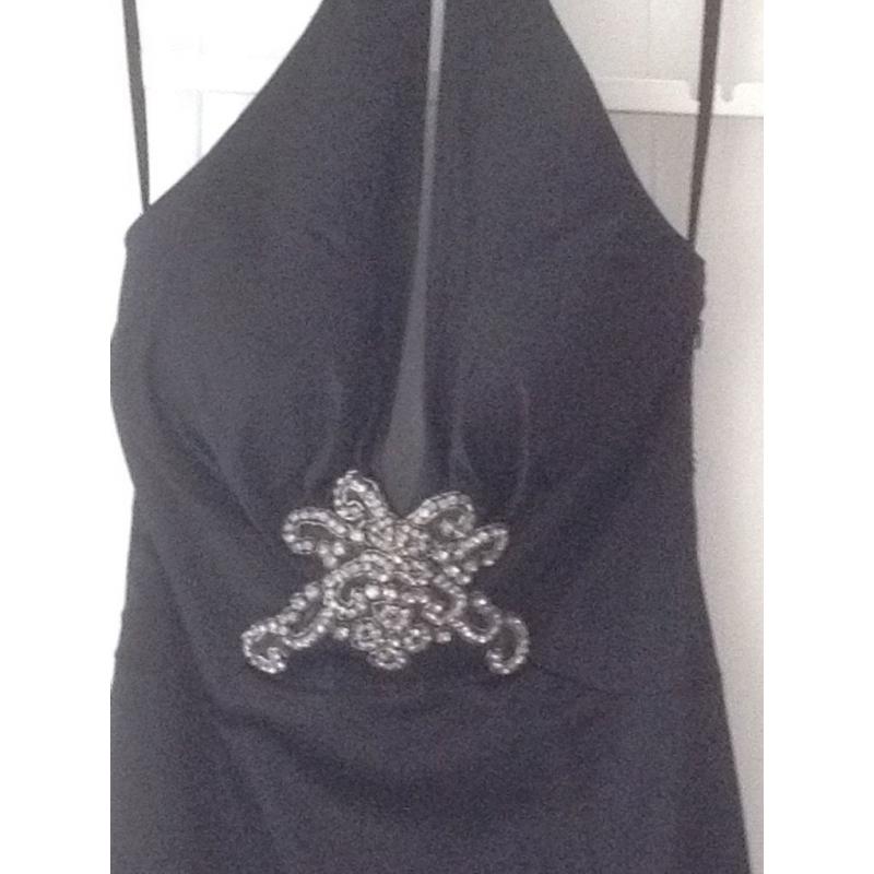 Size 10 Warehouse, black satin evening dress.