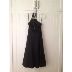 Size 10 Warehouse, black satin evening dress.