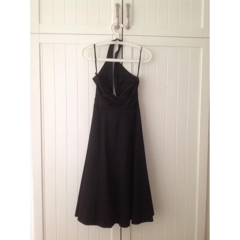 Size 10 Warehouse, black satin evening dress.