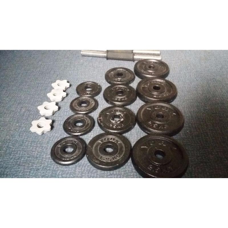 2 YORK Adjustable Dumbells. Total weight 17kg