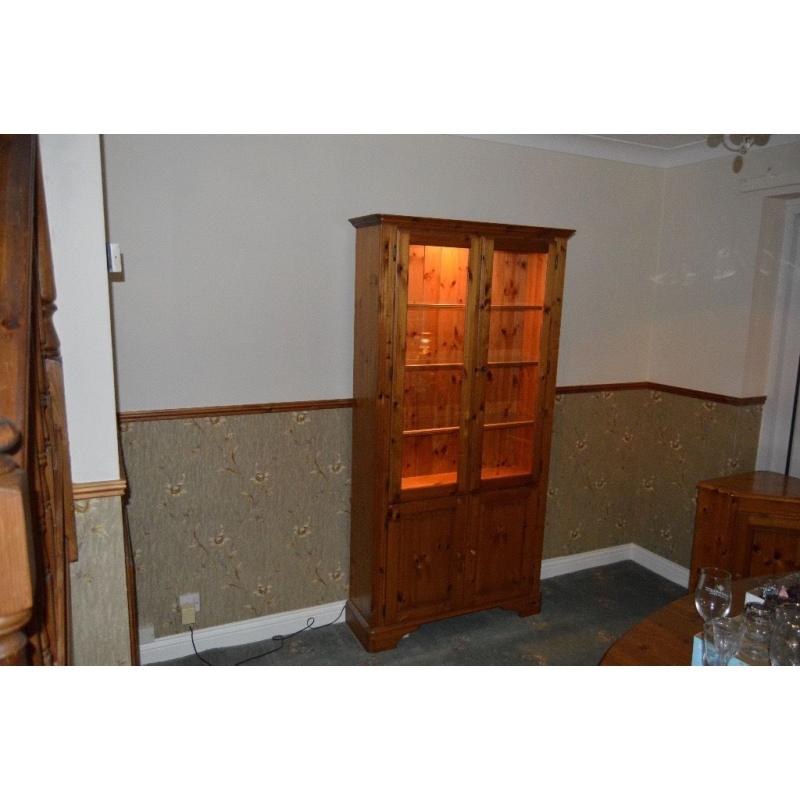 Victorian Pine Ducal Dresser with glass display & internal light
