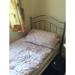 Single bed, metal frame, with mattress