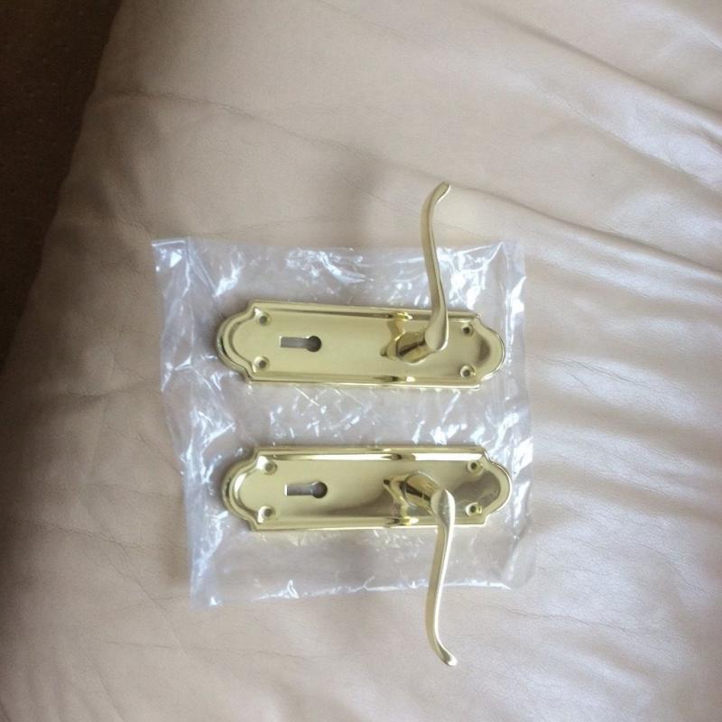2 Polished brass door handles