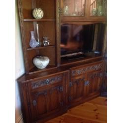 Old Charm Tudor Oak Large Display Cabinet / Sideboard in very good condition