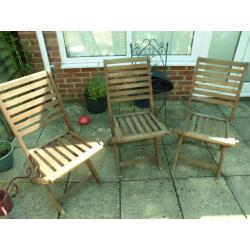 3 strong Wooden Fold up Garden chairs