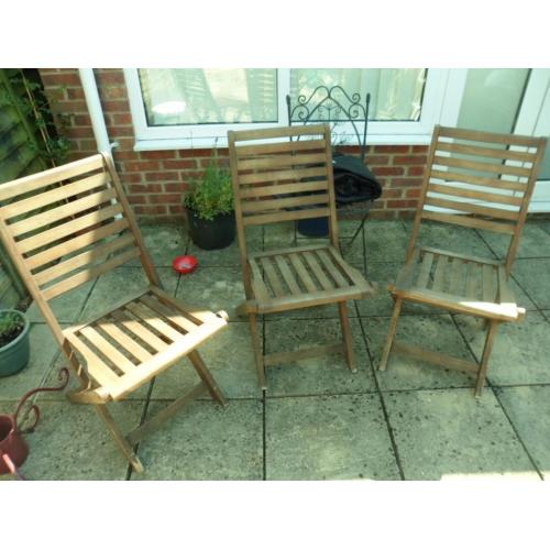 3 strong Wooden Fold up Garden chairs