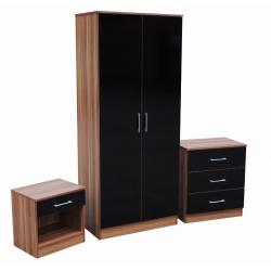 High Gloss Set with 2 Door wardrob, chest of drawer+ bedside- Brand New