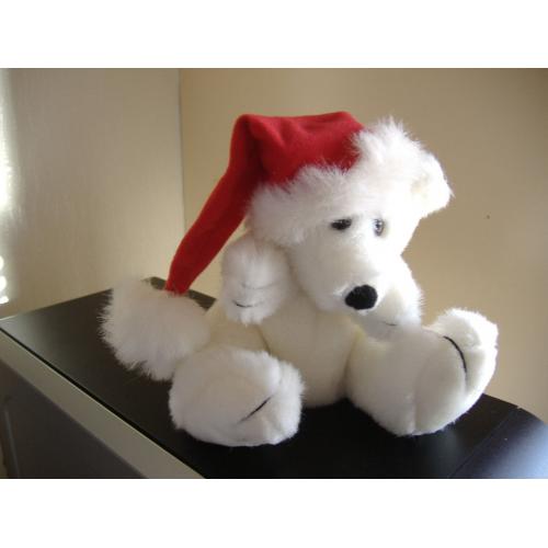 2 x CHRISTMAS POLAR BEARS WITH SANTA HAT SOFT TOYS-NEW / CHRISTMAS DECORATIONS